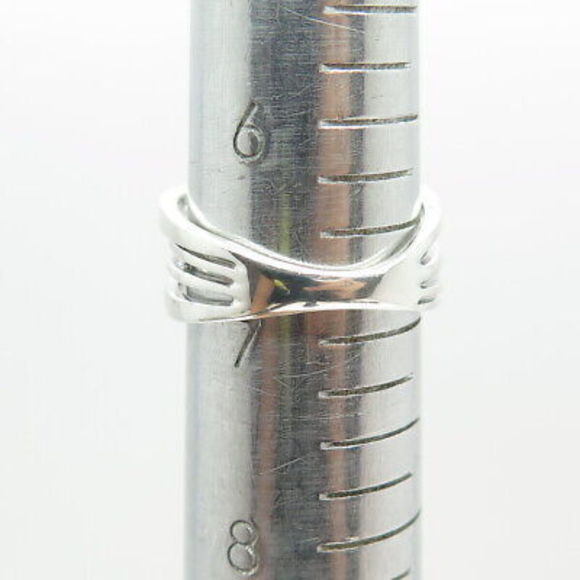 SUN 925 Sterling Silver Real Black & White Diamond Crisscross Ring Size 6.75 - Picture 8 of 8